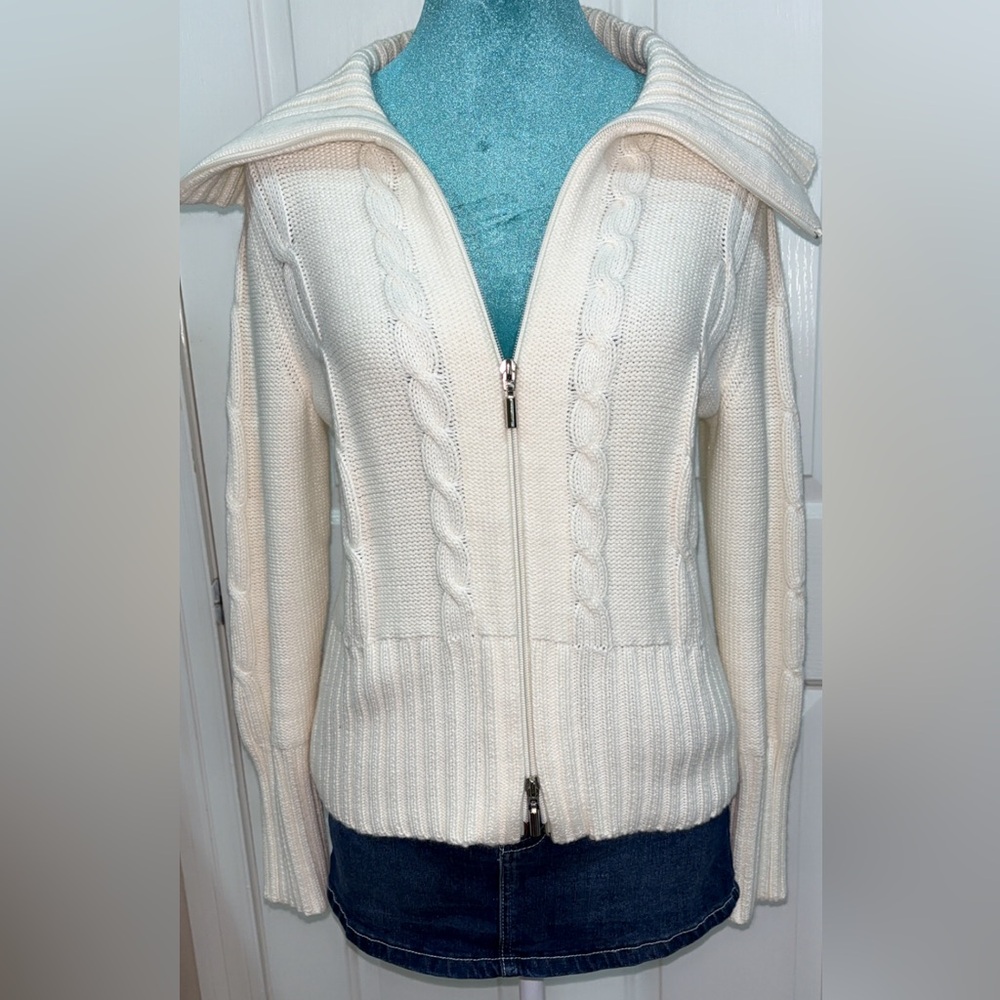 Vintage Petite Sophisticate Rory Gilmore cream sweater /w double zipper